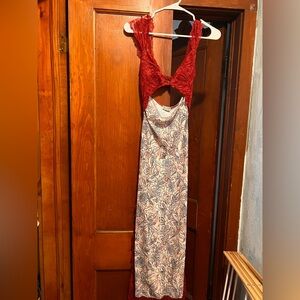 Free People Red and Cream Backless Dress